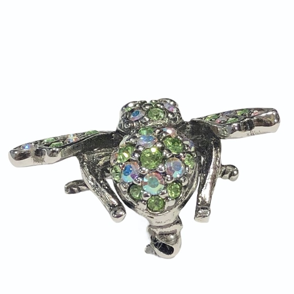 JOAN RIVERS CLEAR AURORA BOREALIS & GREEN CRYSTALS SILVER TONE BUMBLEBEE BROOCH - Picture 7 of 16